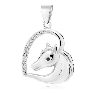 Pandantiv argint cal si inima cu piatra neagra DiAmanti Z1795CR_WB-DIA (Argint 925‰ 1,7 g.)